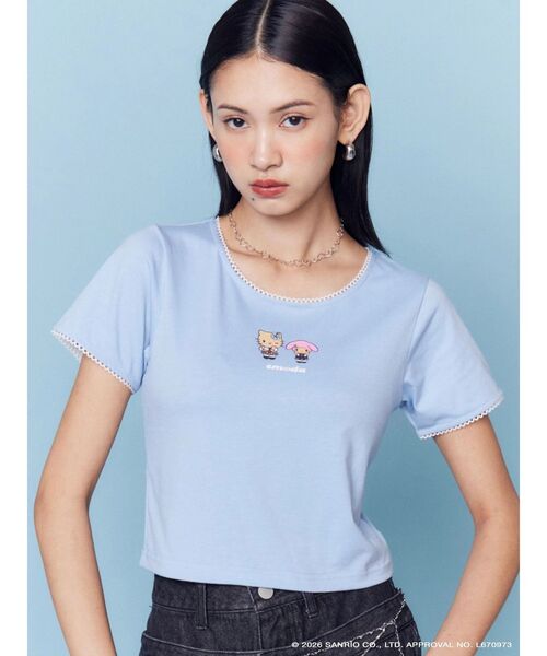 sanrio(サンリオ)の「【日焼けHello Kitty&My Melody×EMODA】MINI LACE T/S(Tシャツ/カットソー・レディース・ブラック/グレー/ブルー・FREE)」の3枚目の写真