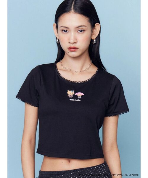 sanrio(サンリオ)の「【日焼けHello Kitty&My Melody×EMODA】MINI LACE T/S(Tシャツ/カットソー・レディース・ブラック/グレー/ブルー・FREE)」の1枚目の写真