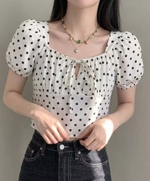 【WEB限定】パフスリーブドット柄ブラウス［骨格ウェーブ／フェミニン／ガーリー／大人可愛い／韓国ファッション］
