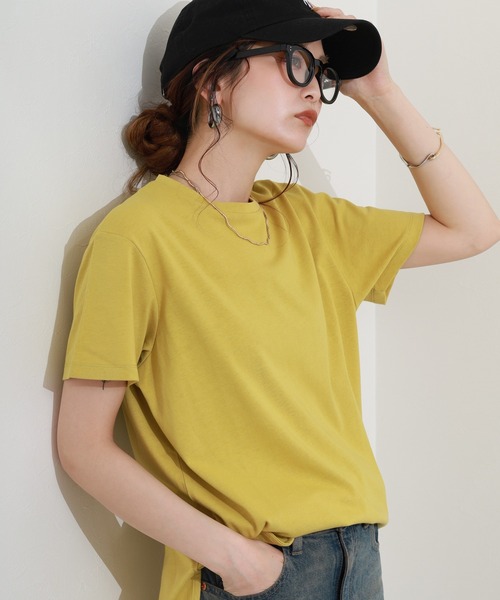 Re:EDIT(リエディ)の「天竺ラウンドヘムTシャツ 半袖(Tシャツ/カットソー・レディース・イエロー/オレンジ・M)」の1枚目の写真