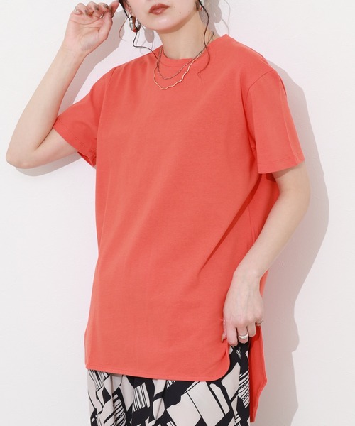 Re:EDIT(リエディ)の「天竺ラウンドヘムTシャツ 半袖(Tシャツ/カットソー・レディース・イエロー/オレンジ・M)」の2枚目の写真