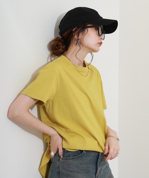 Re:EDIT(リエディ)の「天竺ラウンドヘムTシャツ 半袖(Tシャツ/カットソー・レディース・イエロー/オレンジ・M)」の5枚目の写真
