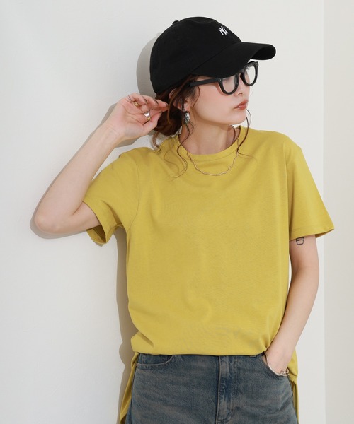 Re:EDIT(リエディ)の「天竺ラウンドヘムTシャツ 半袖(Tシャツ/カットソー・レディース・イエロー/オレンジ・M)」の3枚目の写真