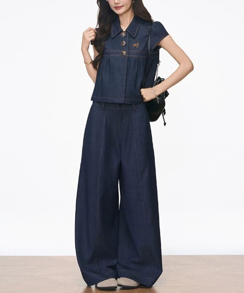 FAVORITO（ファヴォリート）の「トップスワイドパンツセットアップ（セットアップ・レディース・ブルー・XL/L/M/S）」の3枚目の写真