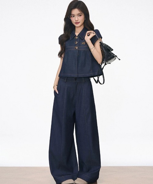 FAVORITO（ファヴォリート）の「トップスワイドパンツセットアップ（セットアップ・レディース・ブルー・XL/L/M/S）」の10枚目の写真
