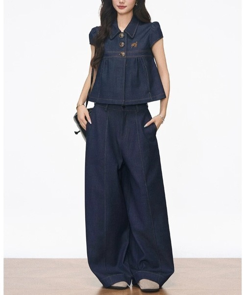 FAVORITO（ファヴォリート）の「トップスワイドパンツセットアップ（セットアップ・レディース・ブルー・XL/L/M/S）」の5枚目の写真