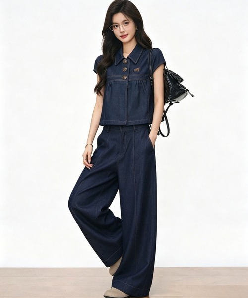 FAVORITO（ファヴォリート）の「トップスワイドパンツセットアップ（セットアップ・レディース・ブルー・XL/L/M/S）」の6枚目の写真