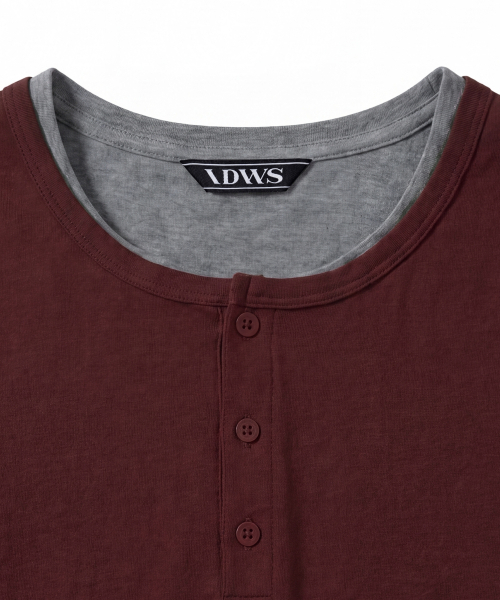 IDWS(アイドンワナセル)の「Layered Henley Neck T-Shirt Burgundy(Tシャツ/カットソー・レディース・その他・1/2/0)」の4枚目の写真
