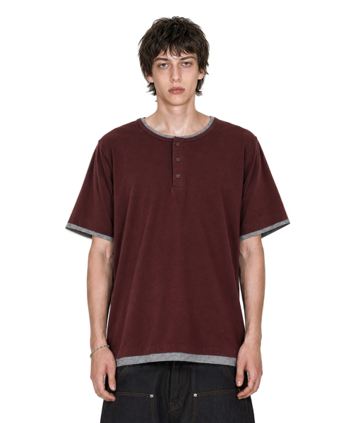 IDWS(アイドンワナセル)の「Layered Henley Neck T-Shirt Burgundy(Tシャツ/カットソー・レディース・その他・1/2/0)」の7枚目の写真