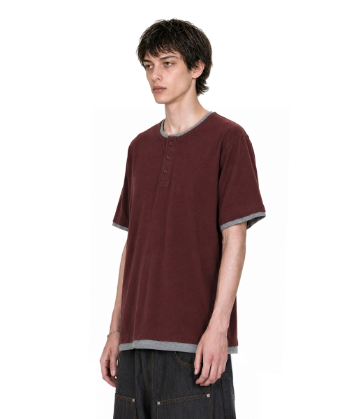 IDWS(アイドンワナセル)の「Layered Henley Neck T-Shirt Burgundy(Tシャツ/カットソー・レディース・その他・1/2/0)」の9枚目の写真