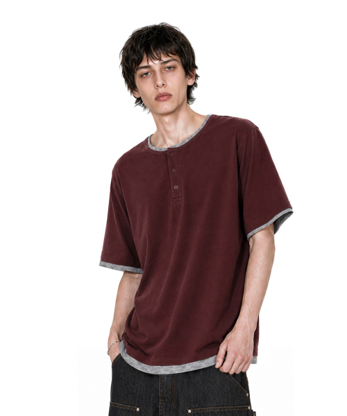 IDWS(アイドンワナセル)の「Layered Henley Neck T-Shirt Burgundy(Tシャツ/カットソー・レディース・その他・1/2/0)」の13枚目の写真