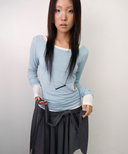 LOSESLEEPOVER(ルーズスリップオーバー)の「カットアウトロングスリーブTシャツ *モーニングスカイ(Tシャツ/カットソー・レディース・その他・FREE)」の1枚目の写真