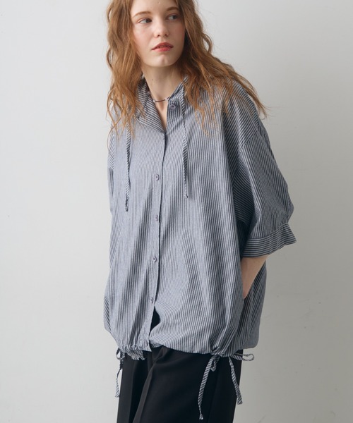 Crisp(クリスプ)の「stripe hoodie shirt / ストライプフーディーシャツ(シャツ/ブラウス・レディース・アイボリー/グレー・FREE)」の1枚目の写真