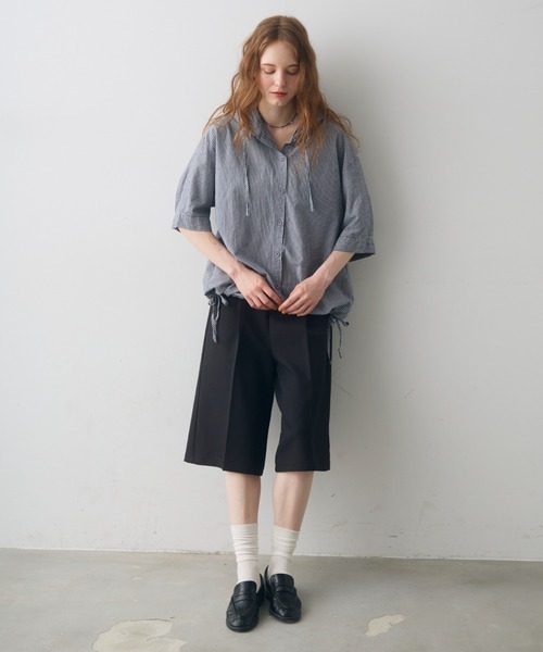 Crisp(クリスプ)の「stripe hoodie shirt / ストライプフーディーシャツ(シャツ/ブラウス・レディース・アイボリー/グレー・FREE)」の11枚目の写真