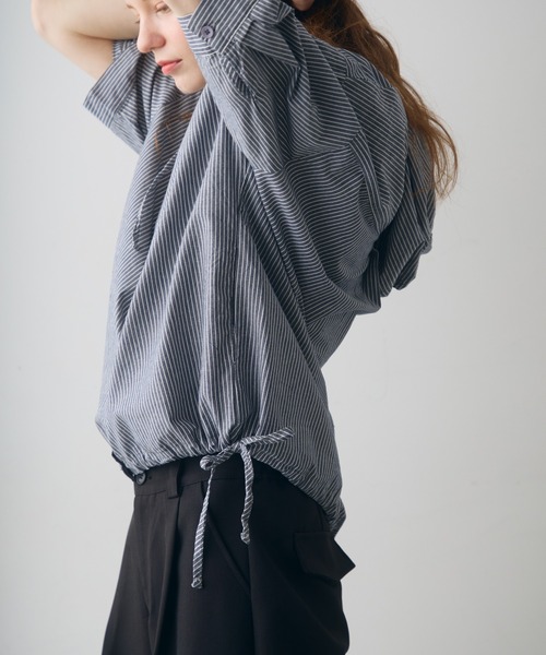 Crisp(クリスプ)の「stripe hoodie shirt / ストライプフーディーシャツ(シャツ/ブラウス・レディース・アイボリー/グレー・FREE)」の4枚目の写真