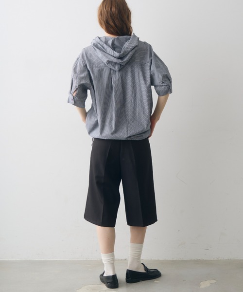Crisp(クリスプ)の「stripe hoodie shirt / ストライプフーディーシャツ(シャツ/ブラウス・レディース・アイボリー/グレー・FREE)」の12枚目の写真