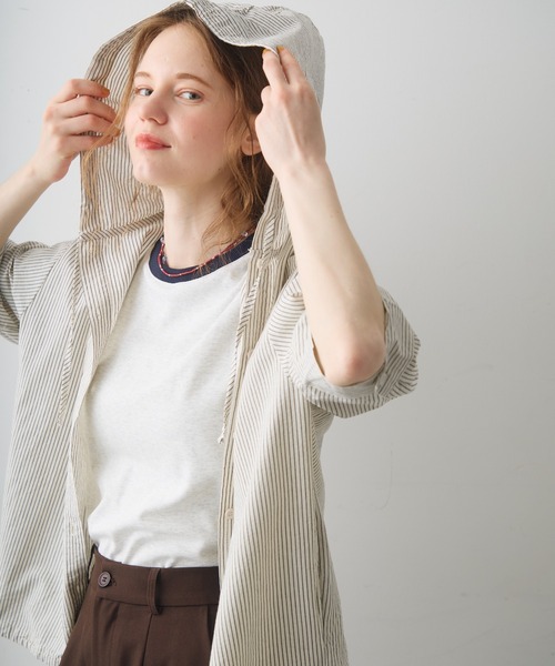 Crisp(クリスプ)の「stripe hoodie shirt / ストライプフーディーシャツ(シャツ/ブラウス・レディース・アイボリー/グレー・FREE)」の20枚目の写真