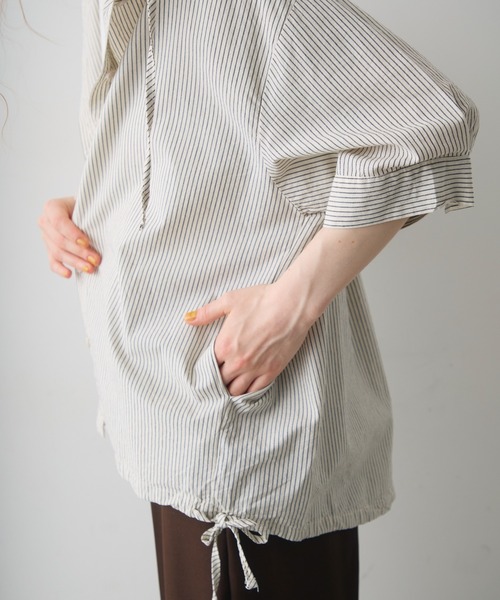 Crisp(クリスプ)の「stripe hoodie shirt / ストライプフーディーシャツ(シャツ/ブラウス・レディース・アイボリー/グレー・FREE)」の19枚目の写真