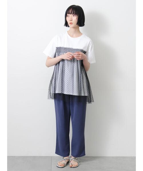Samansa Mos2(サマンサ モスモス)の「◇【接触冷感/UVカット】ドットチュールドッキングTシャツ(Tシャツ/カットソー・レディース・オフホワイト/ブラック/チャコールグレー/シルバーグレー・F)」の7枚目の写真