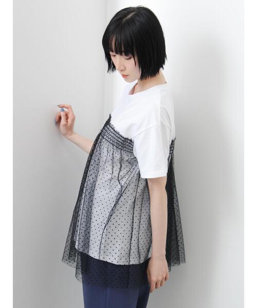 Samansa Mos2(サマンサ モスモス)の「◇【接触冷感/UVカット】ドットチュールドッキングTシャツ(Tシャツ/カットソー・レディース・オフホワイト/ブラック/チャコールグレー/シルバーグレー・F)」の10枚目の写真