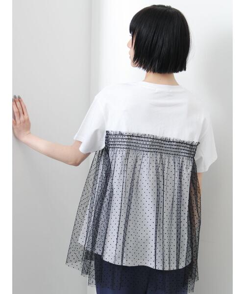 Samansa Mos2(サマンサ モスモス)の「◇【接触冷感/UVカット】ドットチュールドッキングTシャツ(Tシャツ/カットソー・レディース・オフホワイト/ブラック/チャコールグレー/シルバーグレー・F)」の11枚目の写真