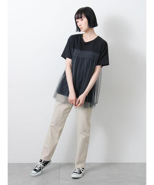 Samansa Mos2(サマンサ モスモス)の「◇【接触冷感/UVカット】ドットチュールドッキングTシャツ(Tシャツ/カットソー・レディース・オフホワイト/ブラック/チャコールグレー/シルバーグレー・F)」の12枚目の写真