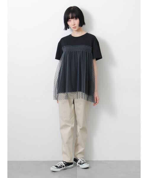 Samansa Mos2(サマンサ モスモス)の「◇【接触冷感/UVカット】ドットチュールドッキングTシャツ(Tシャツ/カットソー・レディース・オフホワイト/ブラック/チャコールグレー/シルバーグレー・F)」の13枚目の写真