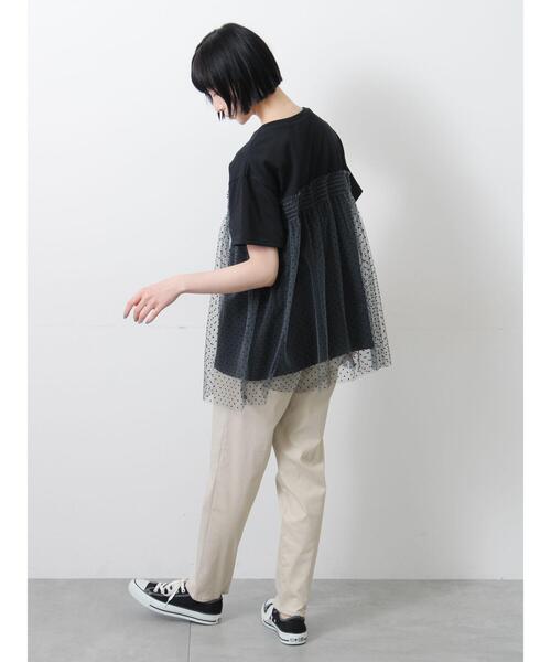 Samansa Mos2(サマンサ モスモス)の「◇【接触冷感/UVカット】ドットチュールドッキングTシャツ(Tシャツ/カットソー・レディース・オフホワイト/ブラック/チャコールグレー/シルバーグレー・F)」の14枚目の写真