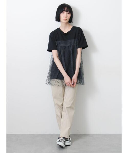 Samansa Mos2(サマンサ モスモス)の「◇【接触冷感/UVカット】ドットチュールドッキングTシャツ(Tシャツ/カットソー・レディース・オフホワイト/ブラック/チャコールグレー/シルバーグレー・F)」の16枚目の写真