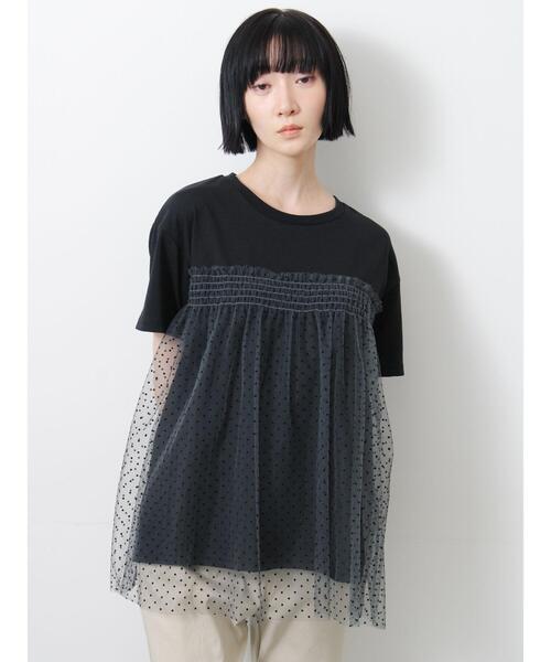 Samansa Mos2(サマンサ モスモス)の「◇【接触冷感/UVカット】ドットチュールドッキングTシャツ(Tシャツ/カットソー・レディース・オフホワイト/ブラック/チャコールグレー/シルバーグレー・F)」の17枚目の写真