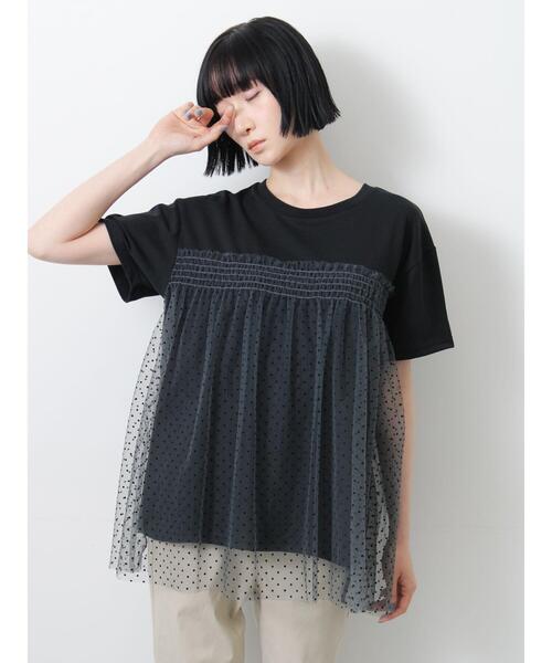 Samansa Mos2(サマンサ モスモス)の「◇【接触冷感/UVカット】ドットチュールドッキングTシャツ(Tシャツ/カットソー・レディース・オフホワイト/ブラック/チャコールグレー/シルバーグレー・F)」の18枚目の写真
