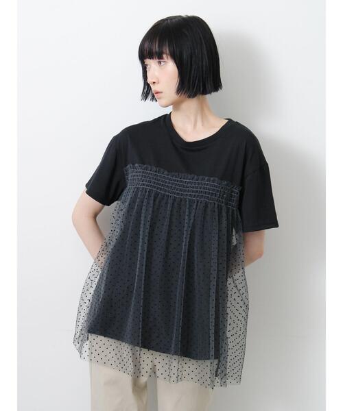 Samansa Mos2(サマンサ モスモス)の「◇【接触冷感/UVカット】ドットチュールドッキングTシャツ(Tシャツ/カットソー・レディース・オフホワイト/ブラック/チャコールグレー/シルバーグレー・F)」の19枚目の写真