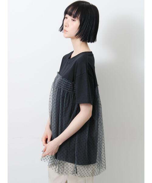 Samansa Mos2(サマンサ モスモス)の「◇【接触冷感/UVカット】ドットチュールドッキングTシャツ(Tシャツ/カットソー・レディース・オフホワイト/ブラック/チャコールグレー/シルバーグレー・F)」の20枚目の写真