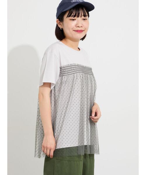 Samansa Mos2(サマンサ モスモス)の「◇【接触冷感/UVカット】ドットチュールドッキングTシャツ(Tシャツ/カットソー・レディース・オフホワイト/ブラック/チャコールグレー/シルバーグレー・F)」の22枚目の写真