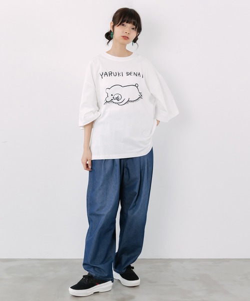 ScoLar Parity(スカラーパリティ)の「362125:やる気でないクマ柄Tシャツ(Tシャツ/カットソー・レディース・レッド/オフホワイト/ブラック/ネイビー・M)」の5枚目の写真