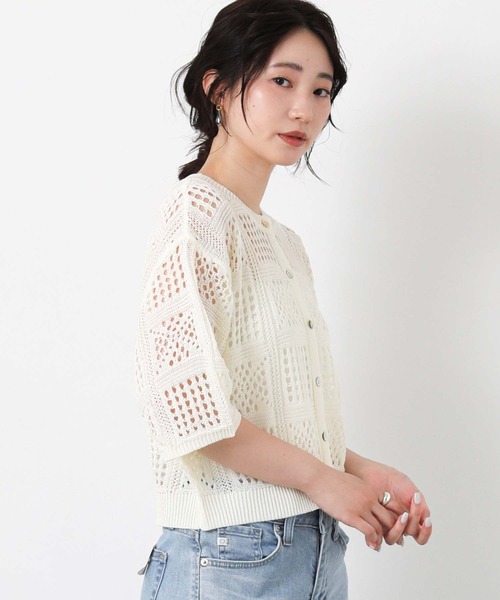 Gready Brilliant(グレディブリリアン)の「透かしチェック編みクルー(ニット/セーター・レディース・ライトベージュ/オフホワイト・38)」の8枚目の写真