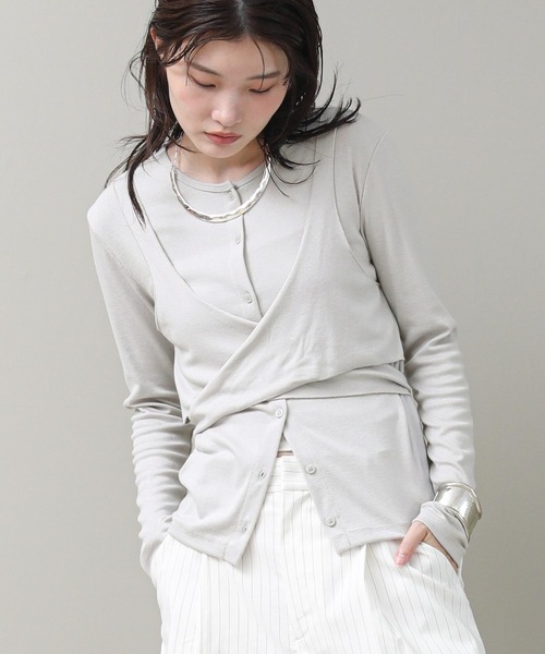 The rejoice(ザ リジョイス)の「カシュクールカットカーディガン(Tシャツ/カットソー・レディース・グレー/チャコールグレー・FREE)」の1枚目の写真