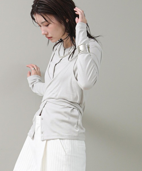 The rejoice(ザ リジョイス)の「カシュクールカットカーディガン(Tシャツ/カットソー・レディース・グレー/チャコールグレー・FREE)」の16枚目の写真