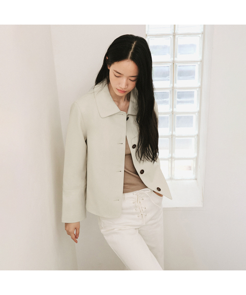 LEFTSEOUL（レフトソウル）の「ラムスキンベーシックジャケット[アイボリー]（ライダースジャケット・レディース・その他・SMALL/MEDIUM）」の2枚目の写真
