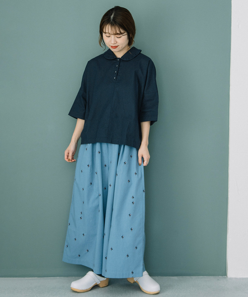 POU DOU DOU(プードゥドゥ)の「フラワー刺繍キュロットパンツ(その他パンツ・レディース・キナリ/ネイビー/ブルー・M)」の16枚目の写真