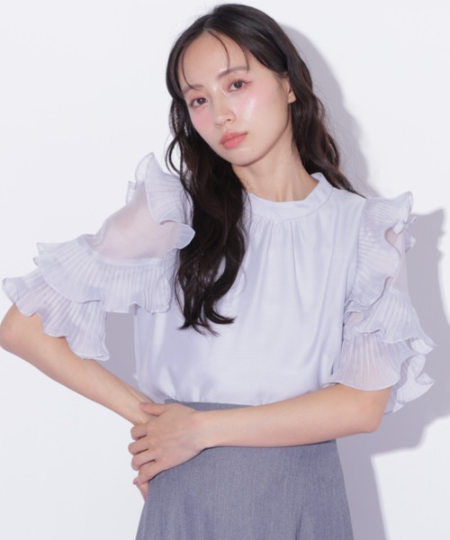JILL by JILL STUART(ジルバイジルスチュアート)の「プリーツフリルシアーブラウス(シャツ/ブラウス・レディース・ブルー/ピンク/ホワイト・FREE)」の3枚目の写真