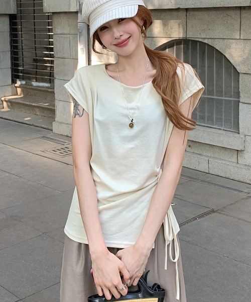 Girly Doll（ガーリードール）の「フレンチスリーブスリット入りカットソー（Tシャツ/カットソー・レディース・イエロー/グレー/ベージュ・FREE）」の3枚目の写真