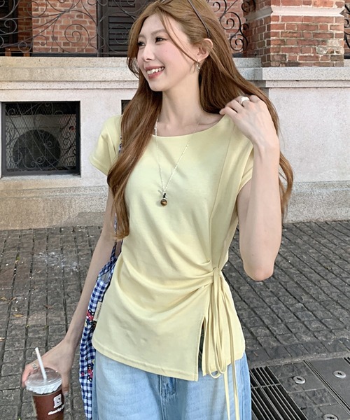 Girly Doll（ガーリードール）の「フレンチスリーブスリット入りカットソー（Tシャツ/カットソー・レディース・イエロー/グレー/ベージュ・FREE）」の2枚目の写真