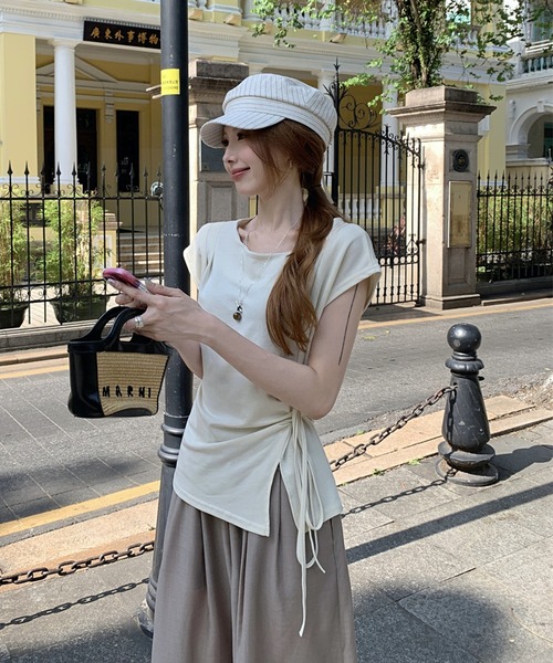 Girly Doll（ガーリードール）の「フレンチスリーブスリット入りカットソー（Tシャツ/カットソー・レディース・イエロー/グレー/ベージュ・FREE）」の8枚目の写真