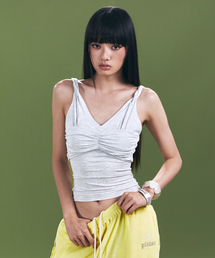 Shell Shirring Sleeveless Top (White Melange)