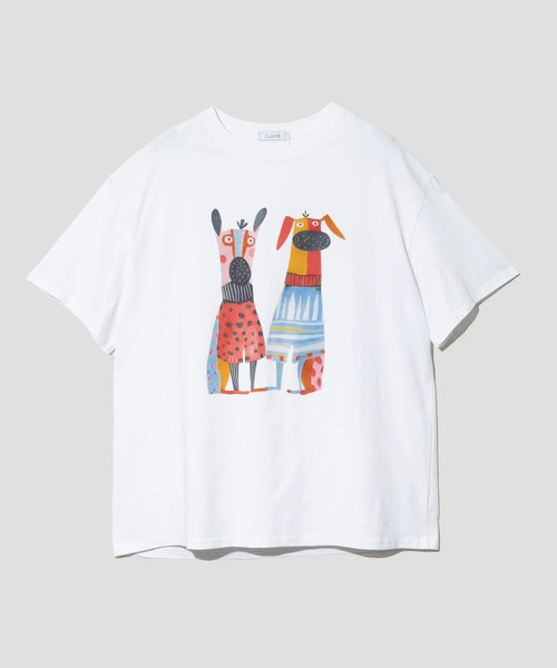 Colork(カラック)の「COLORK/カラック カラフルDOG TEE(Tシャツ/カットソー・レディース・ホワイト/グリーン・FREE)」の1枚目の写真