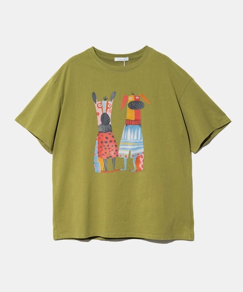 Colork(カラック)の「COLORK/カラック カラフルDOG TEE(Tシャツ/カットソー・レディース・ホワイト/グリーン・FREE)」の2枚目の写真