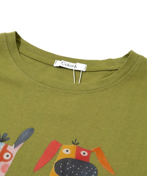 Colork(カラック)の「COLORK/カラック カラフルDOG TEE(Tシャツ/カットソー・レディース・ホワイト/グリーン・FREE)」の3枚目の写真