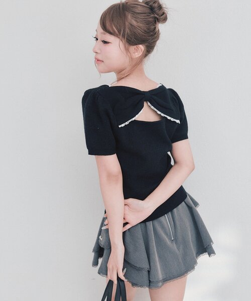 OLIVE des OLIVE(オリーブデオリーブ)の「Back Ribbon アーガイルトップス(ニット/セーター・レディース・トップグレー/ピンク/ブラック/ブラウン・FREE)」の20枚目の写真