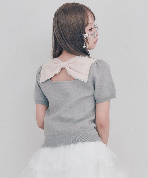 OLIVE des OLIVE(オリーブデオリーブ)の「Back Ribbon アーガイルトップス(ニット/セーター・レディース・トップグレー/ピンク/ブラック/ブラウン・FREE)」の8枚目の写真